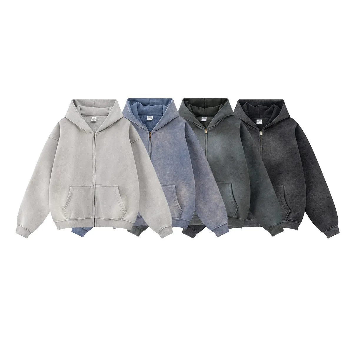 Men's cotton pullover jacket top in solid colour with loose fit, available in black or gray