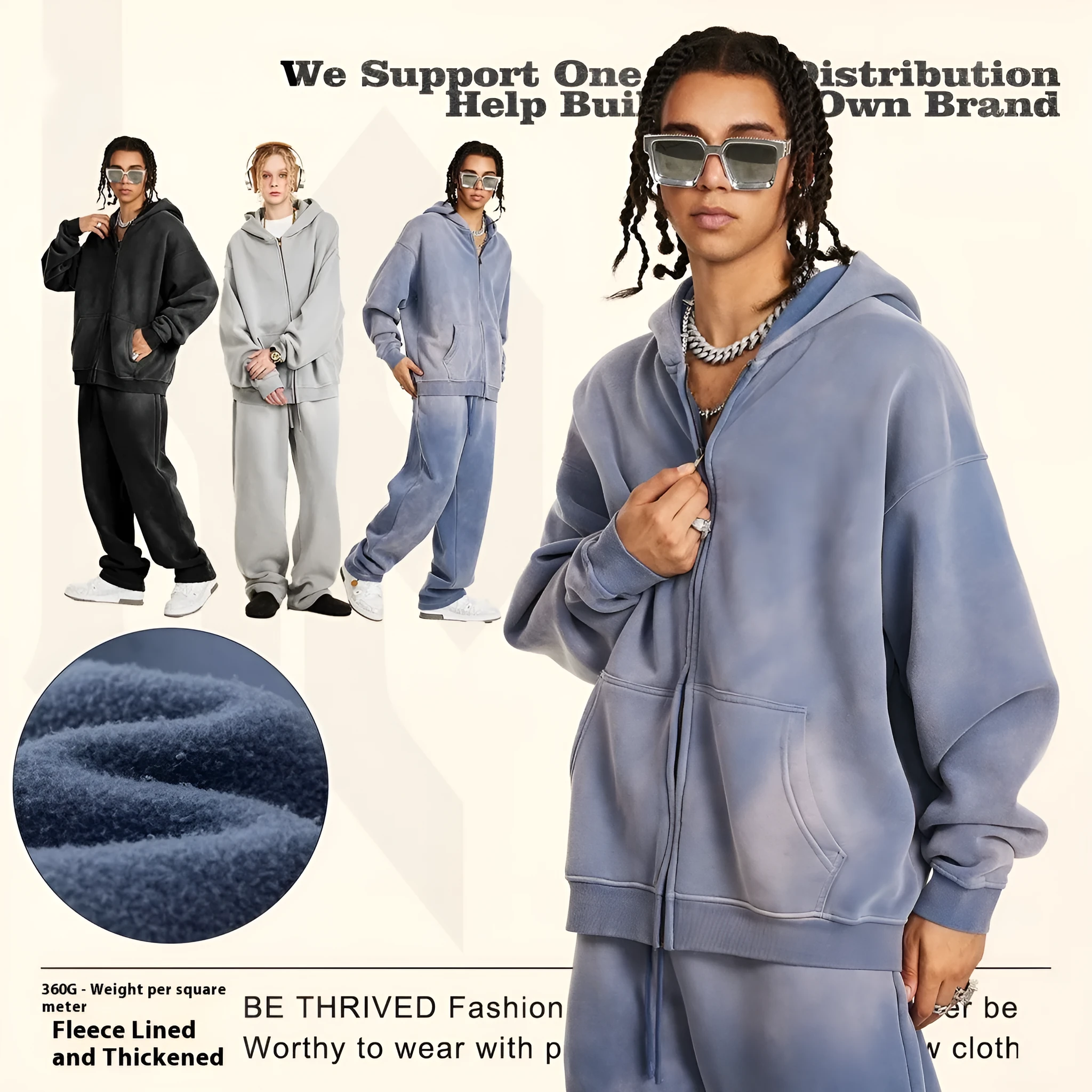 Men's cotton pullover jacket top in solid colour with loose fit, available in black or gray