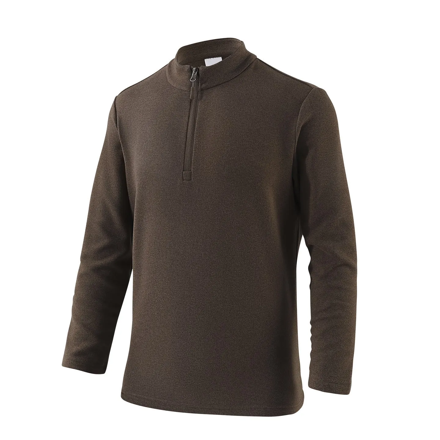 Men's stand collar half zip pullover sweater in solid colour with dimensional patch pocket on front