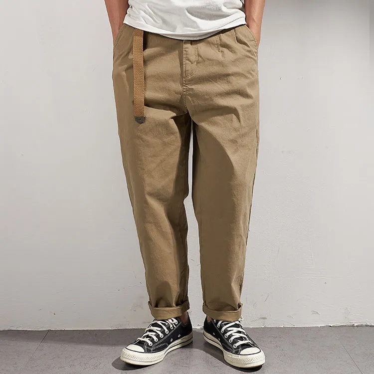 Men's Japanese retro loose tapered casual trousers in dark blue, wool blend fabric