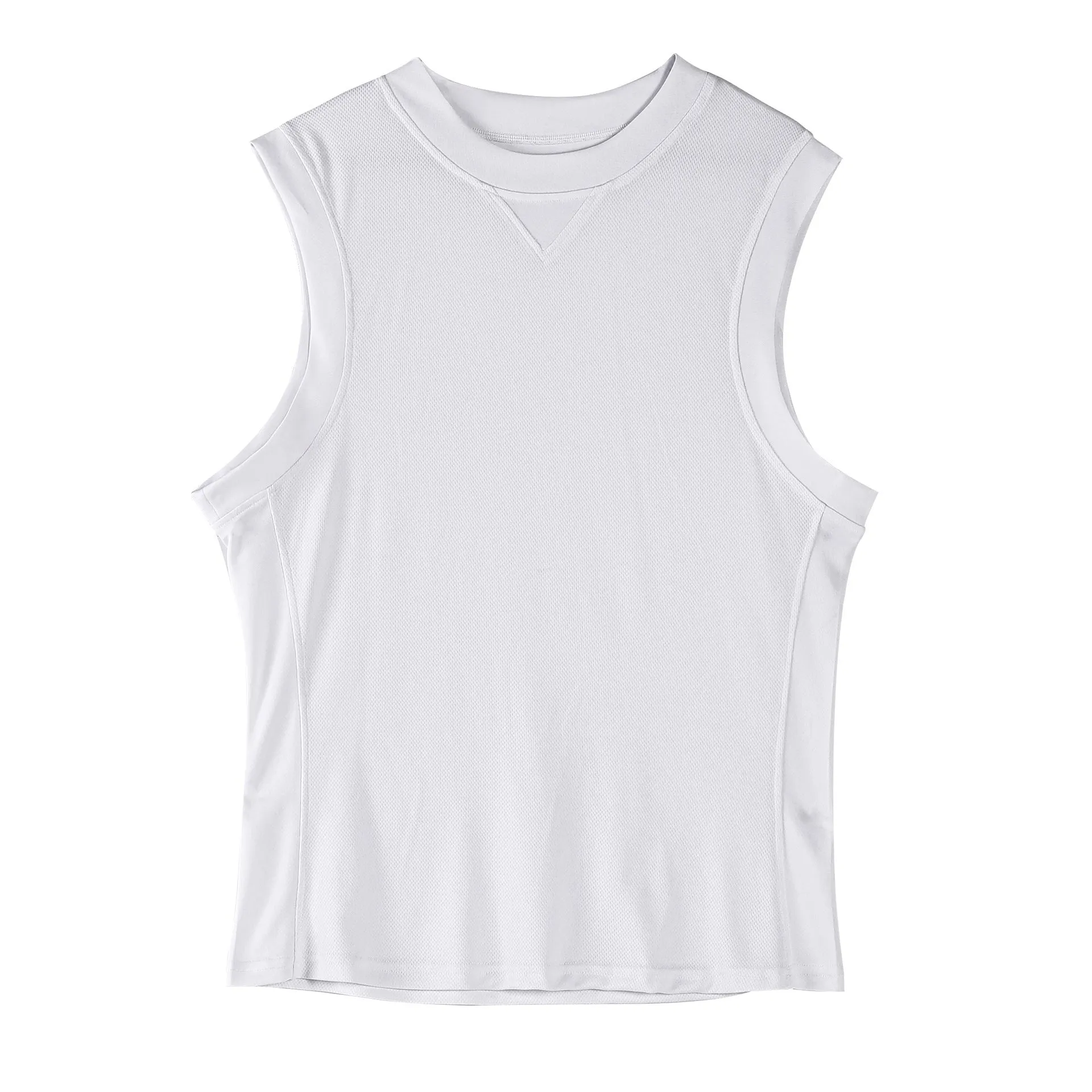 Men's loose fit sports vest in black and white colours showing soft fabric texture