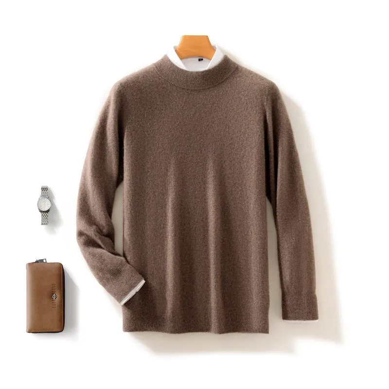 Men's thickened half-height knitted base cardigan pullover in solid colour, loose fit, long sleeves, autumn top
