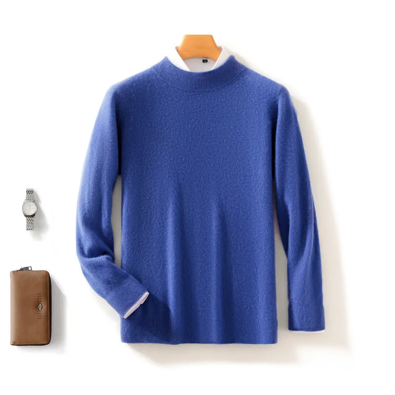 Men's thickened half-height knitted base cardigan pullover in solid colour, loose fit, long sleeves, autumn top