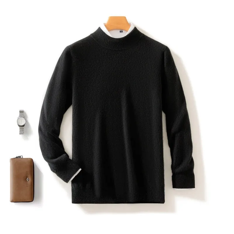Men's thickened half-height knitted base cardigan pullover in solid colour, loose fit, long sleeves, autumn top