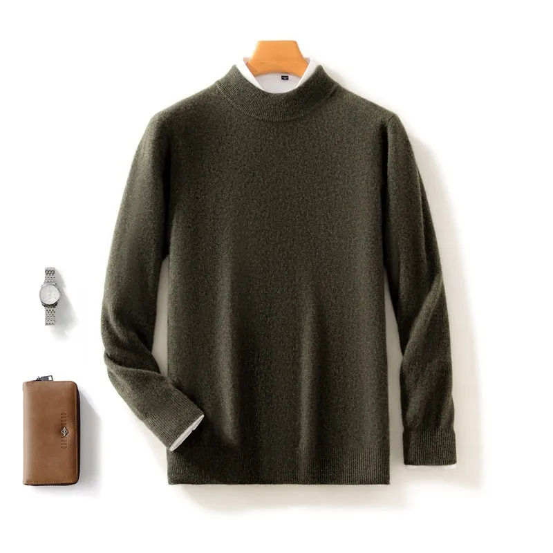 Men's thickened half-height knitted base cardigan pullover in solid colour, loose fit, long sleeves, autumn top