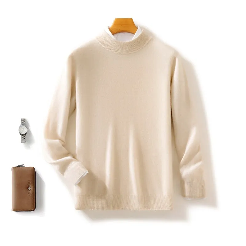 Men's thickened half-height knitted base cardigan pullover in solid colour, loose fit, long sleeves, autumn top
