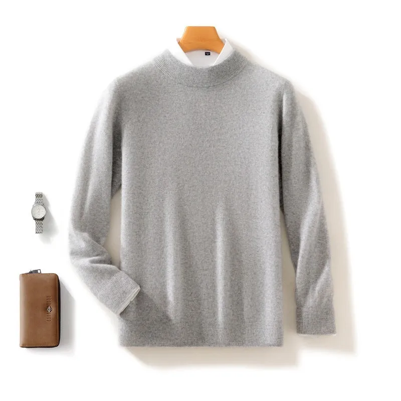 Men's thickened half-height knitted base cardigan pullover in solid colour, loose fit, long sleeves, autumn top