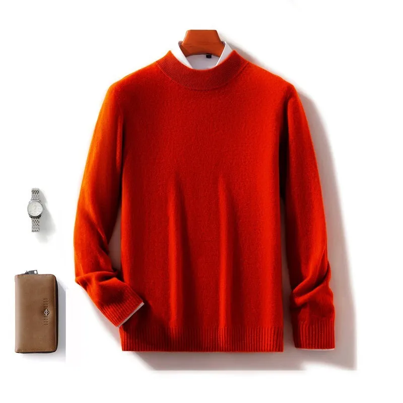 Men's thickened half-height knitted base cardigan pullover in solid colour, loose fit, long sleeves, autumn top