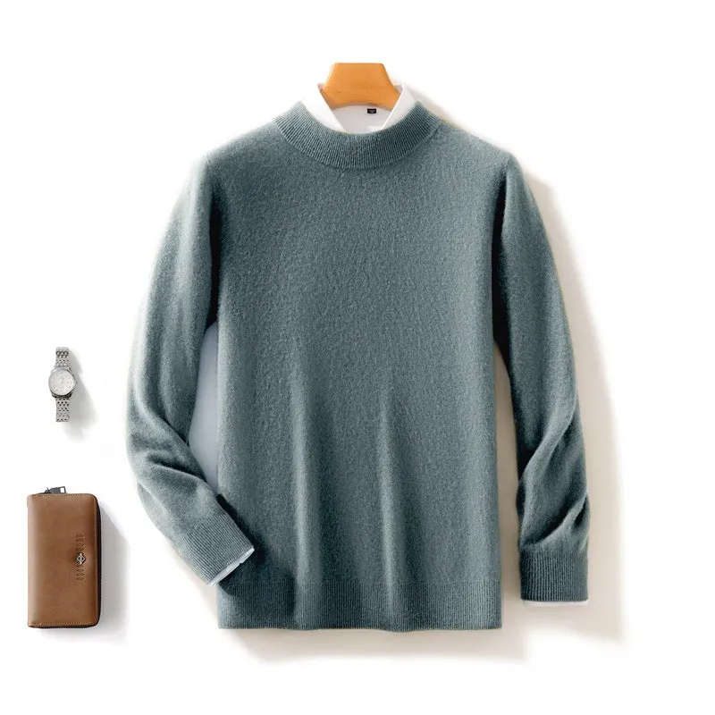 Men's thickened half-height knitted base cardigan pullover in solid colour, loose fit, long sleeves, autumn top