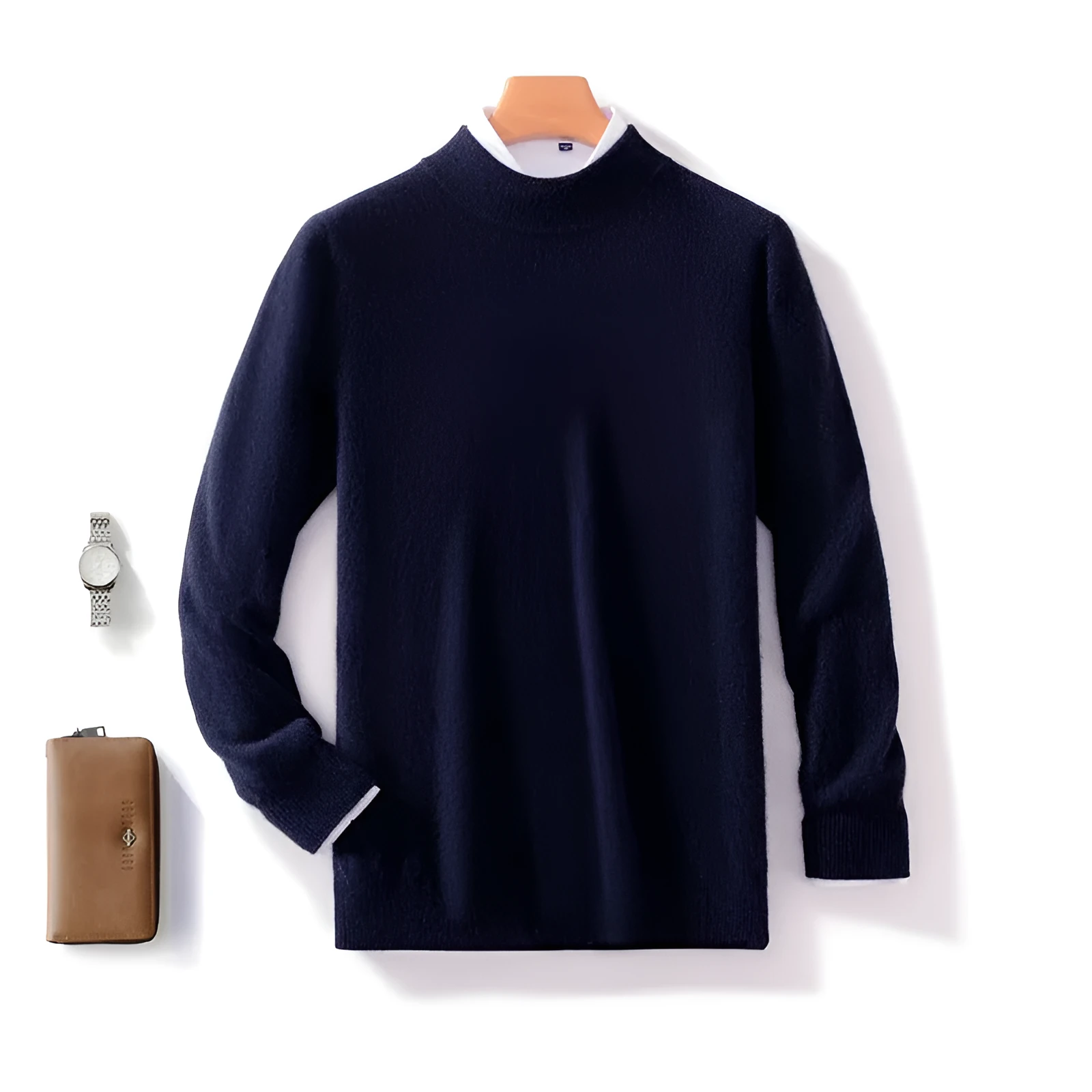 Men's thickened half-height knitted base cardigan pullover in solid colour, loose fit, long sleeves, autumn top
