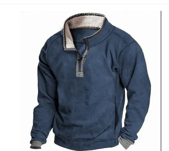 Digital print stand collar men's casual sweatshirt in polyester loose fit leisure top