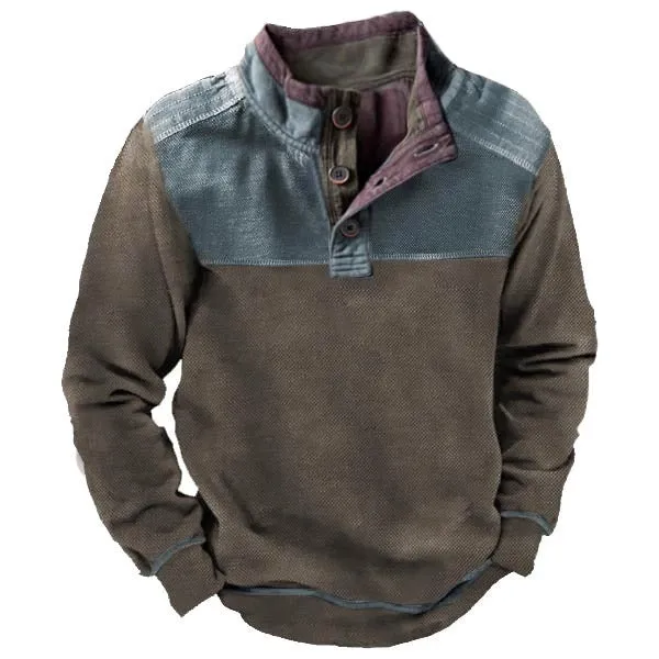 Digital print stand collar men's casual sweatshirt in polyester loose fit leisure top
