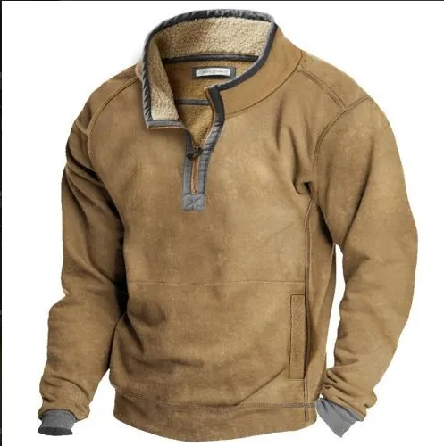 Digital print stand collar men's casual sweatshirt in polyester loose fit leisure top
