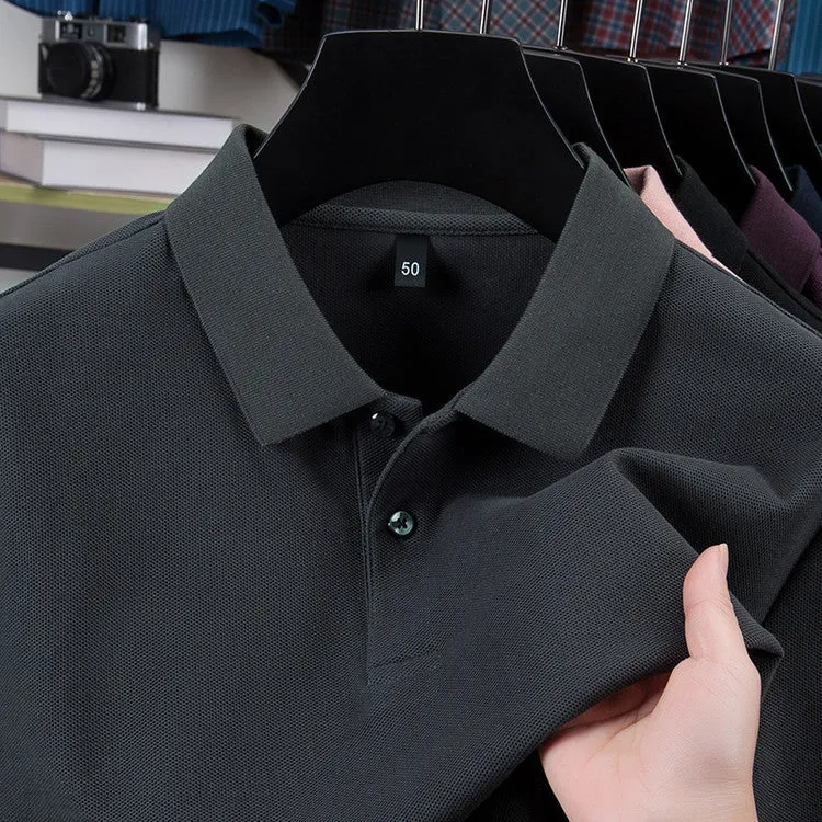 Men's casual polo collar short sleeve top in mercerized cotton, available in multiple solid colours