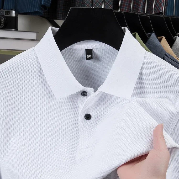 Men's casual polo collar short sleeve top in mercerized cotton, available in multiple solid colours