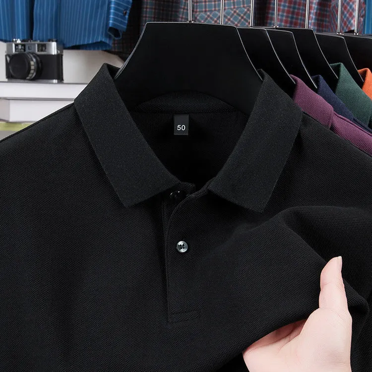 Men's casual polo collar short sleeve top in mercerized cotton, available in multiple solid colours