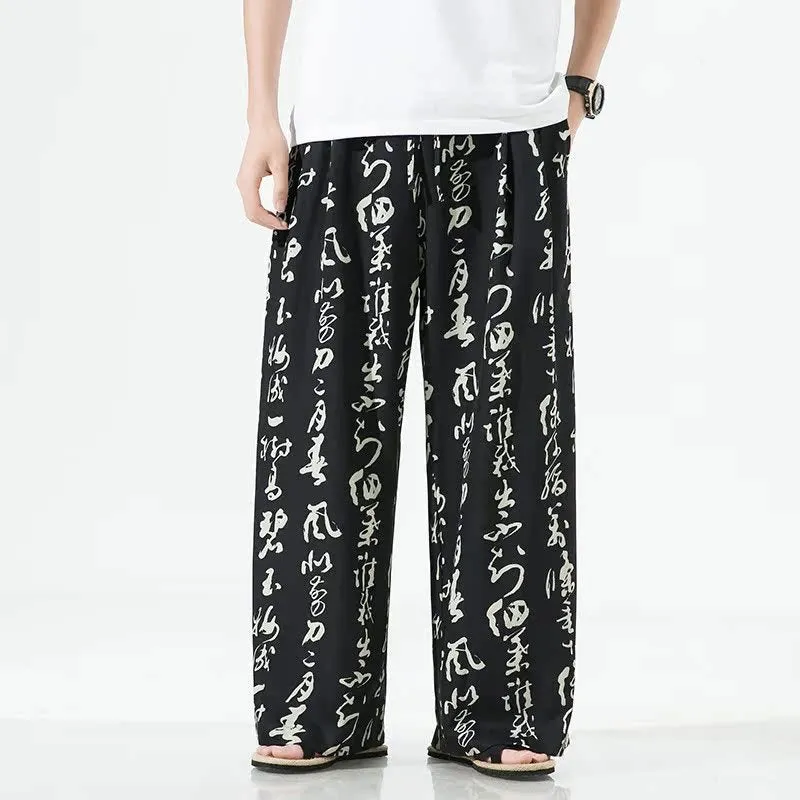 Mens straight-leg trousers in bamboo fibre and ice silk fabric, available in black and khaki colours