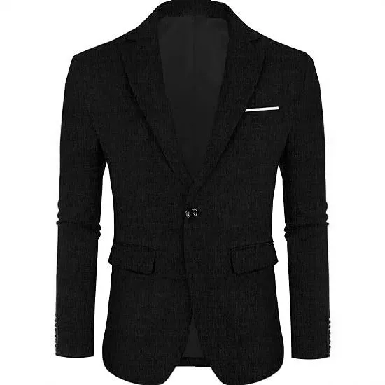 Men's linen leisure single button lightweight business suit jacket flat collar solid colour