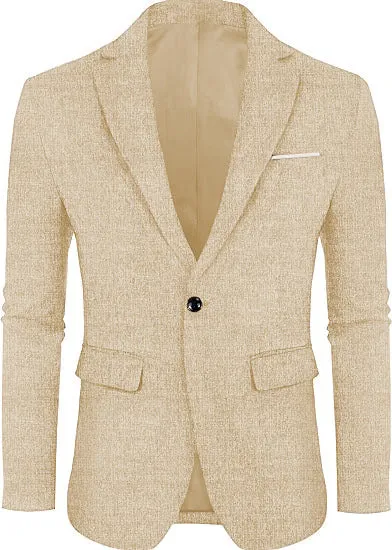 Men's linen leisure single button lightweight business suit jacket flat collar solid colour