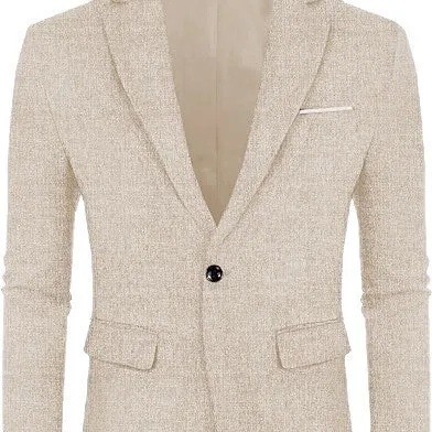 Men's linen leisure single button lightweight business suit jacket flat collar solid colour
