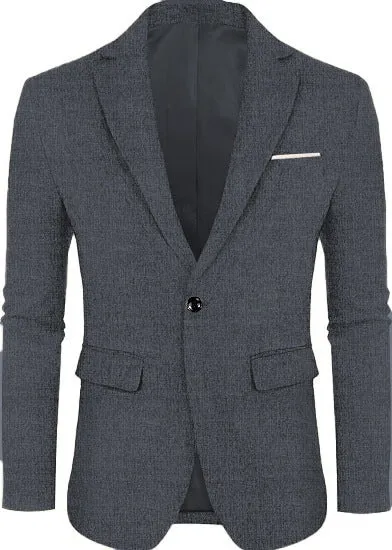 Men's linen leisure single button lightweight business suit jacket flat collar solid colour