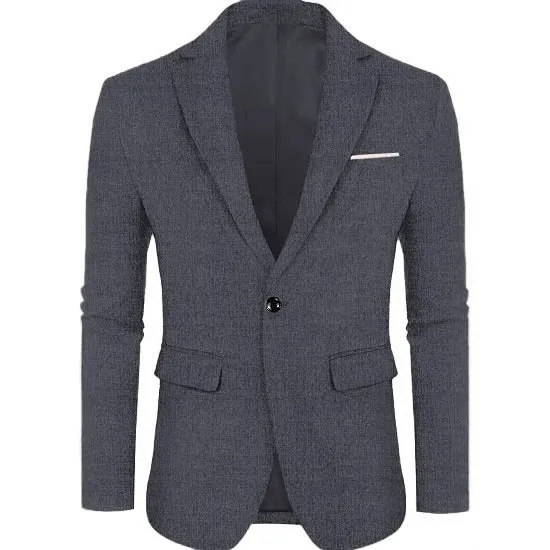 Men's linen leisure single button lightweight business suit jacket flat collar solid colour