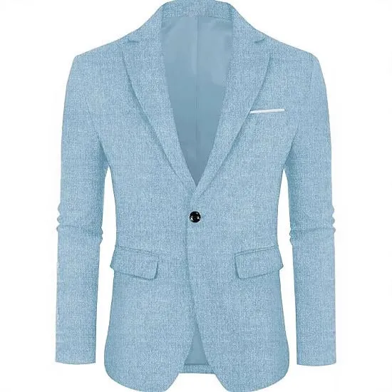 Men's linen leisure single button lightweight business suit jacket flat collar solid colour