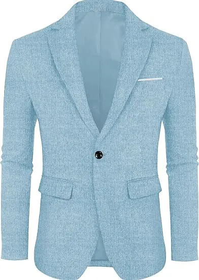 Men's linen leisure single button lightweight business suit jacket flat collar solid colour
