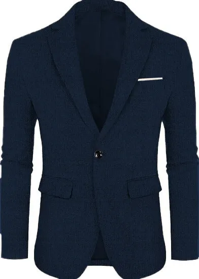 Men's linen leisure single button lightweight business suit jacket flat collar solid colour