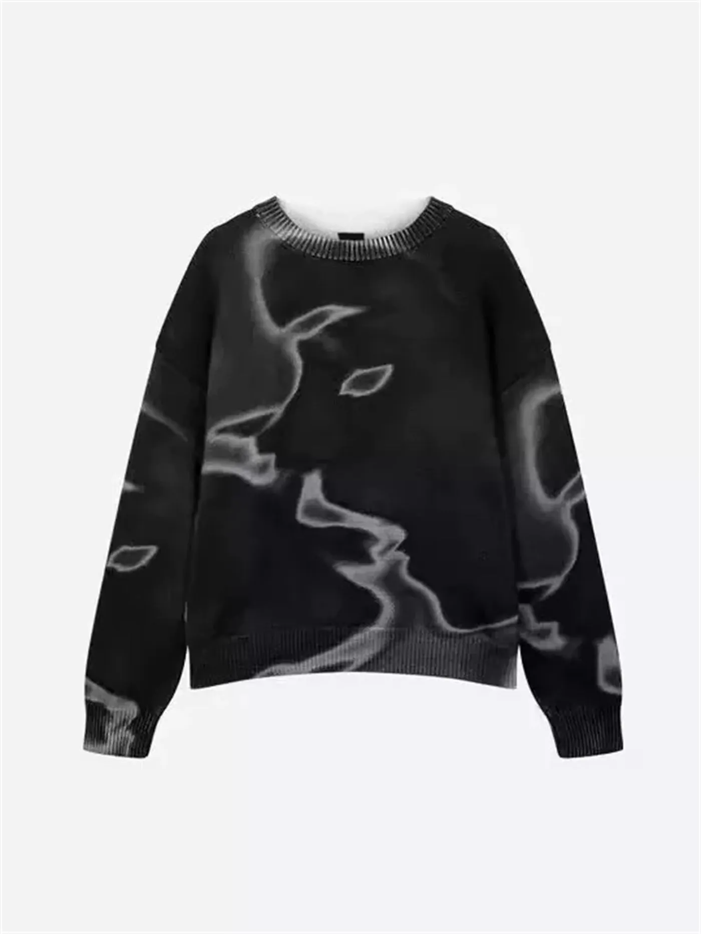 Fashion casual printed polyester sweater in Rose Red, front view, showing printed pattern and crew neckline