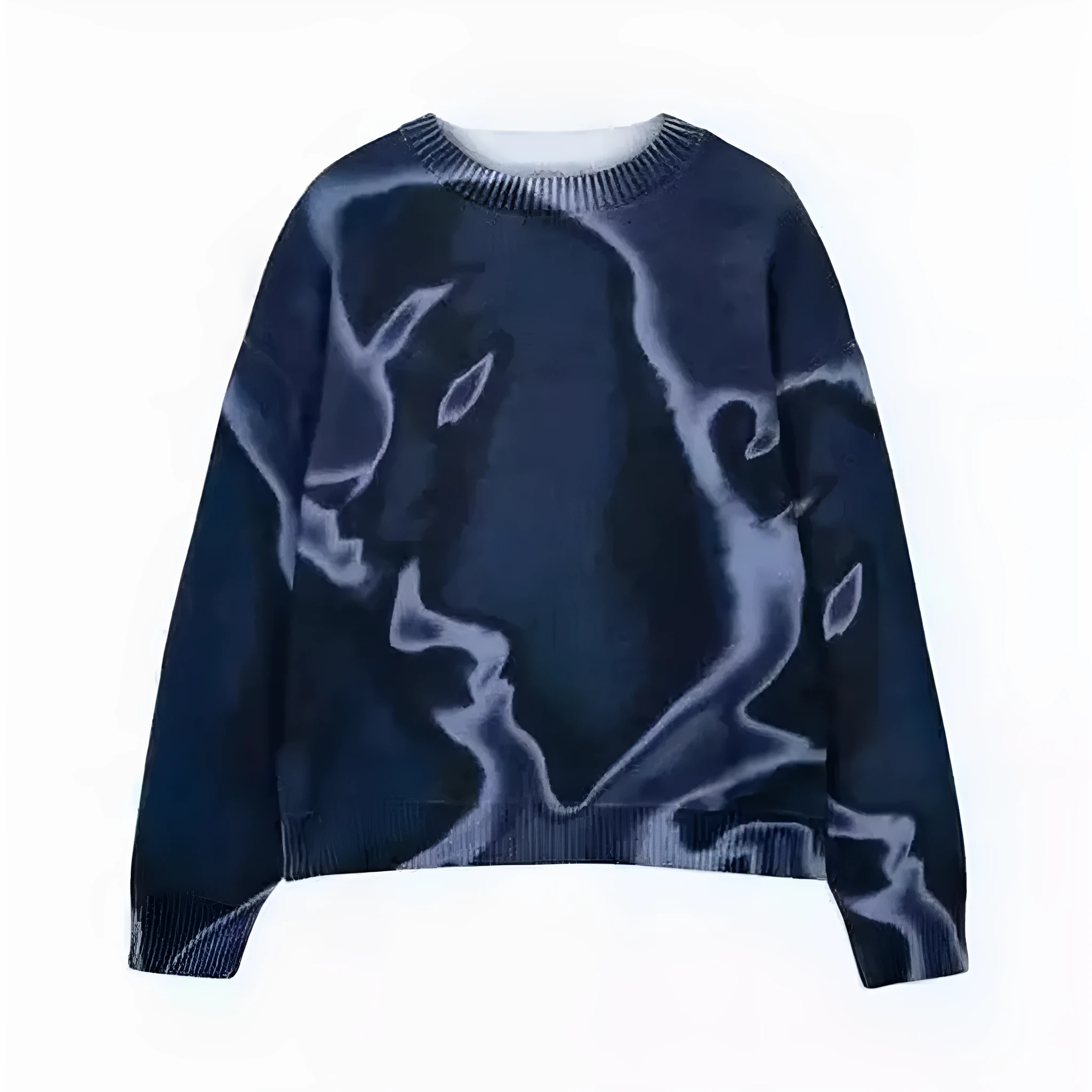 Fashion casual printed polyester sweater in Rose Red, front view, showing printed pattern and crew neckline