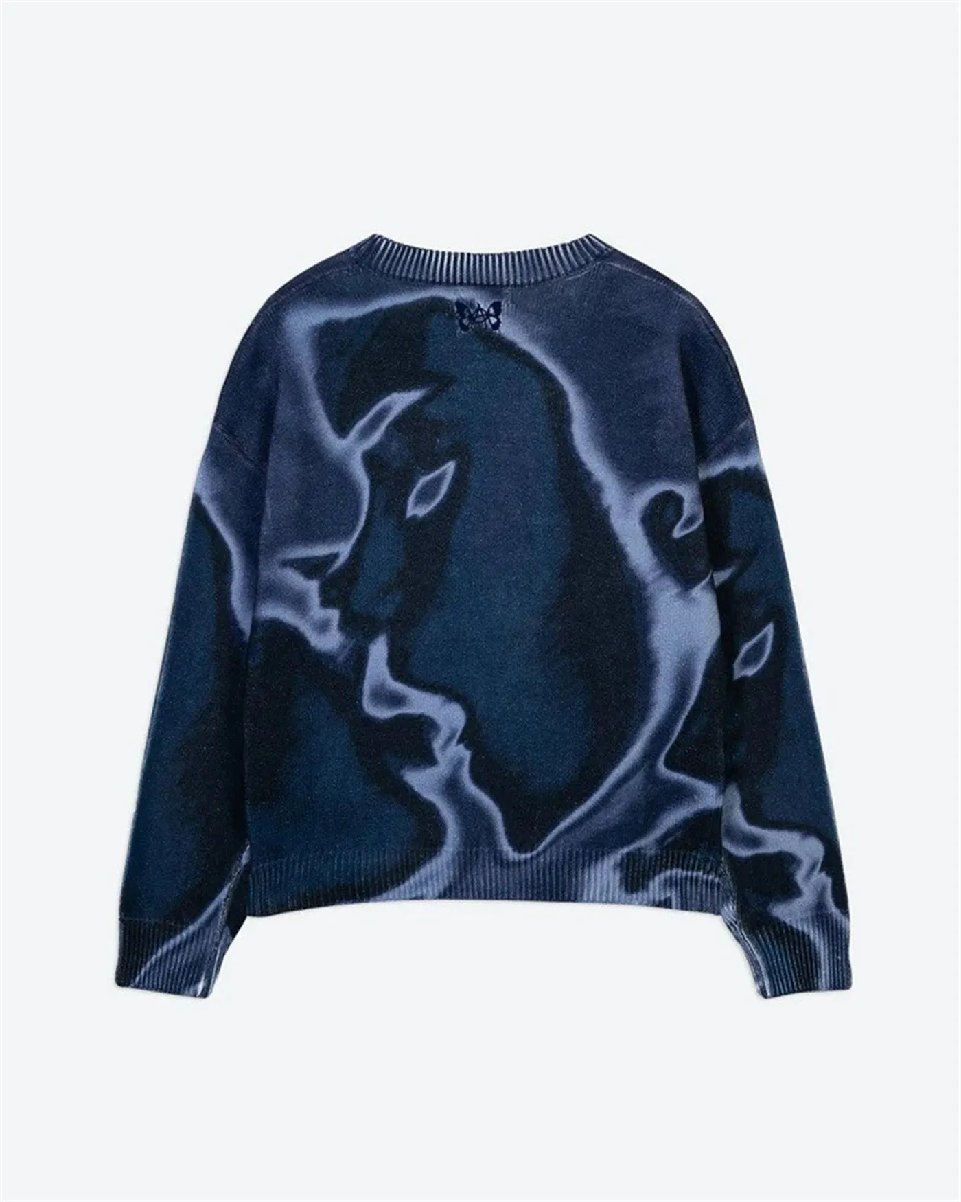 Fashion casual printed polyester sweater in Rose Red, front view, showing printed pattern and crew neckline