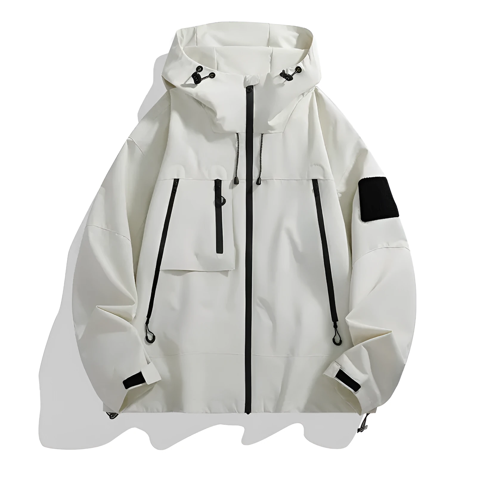 Men's casual hooded outdoor mountaineering shell jacket in polyester blend, long sleeves, multiple colours
