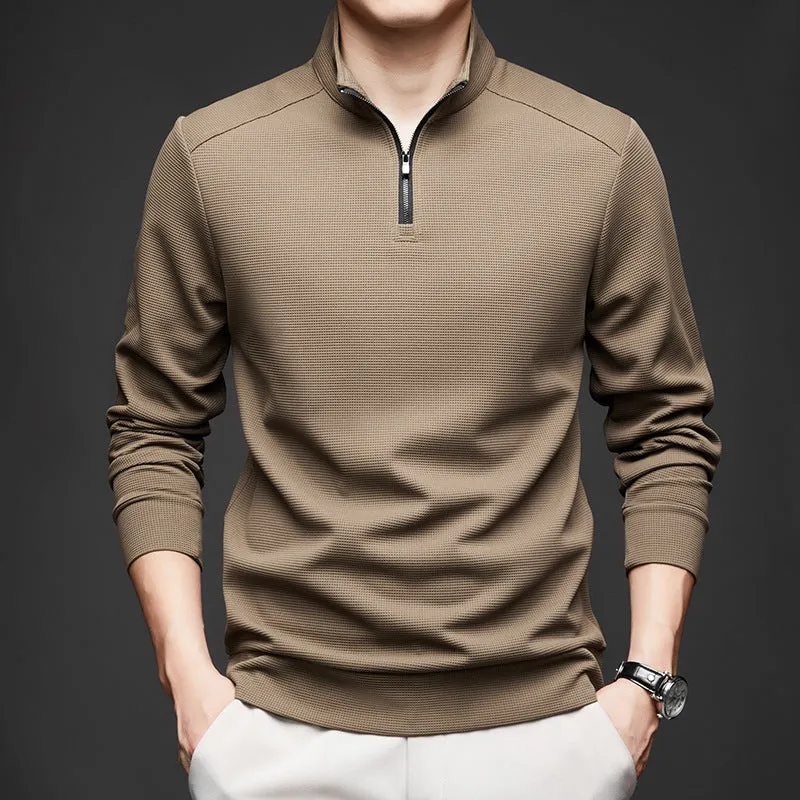 Men's lapel long sleeve solid colour polyester cardigan in dark gray, front view