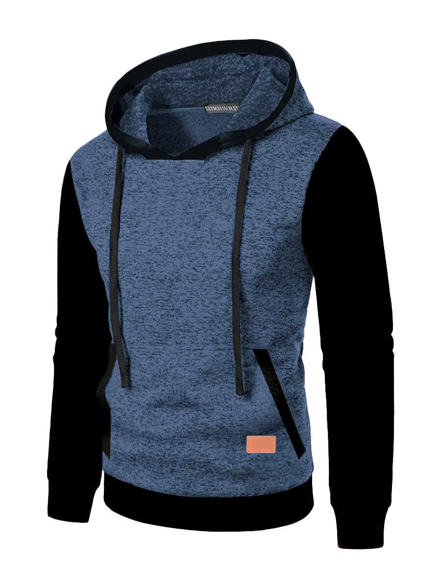 Men's loose-fit polyester hooded cardigan sweater in solid colour, long sleeves, front view
