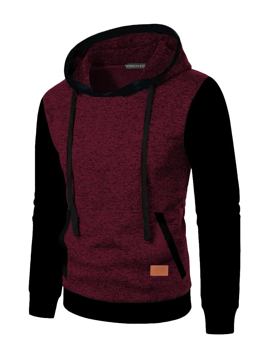 Men's loose-fit polyester hooded cardigan sweater in solid colour, long sleeves, front view