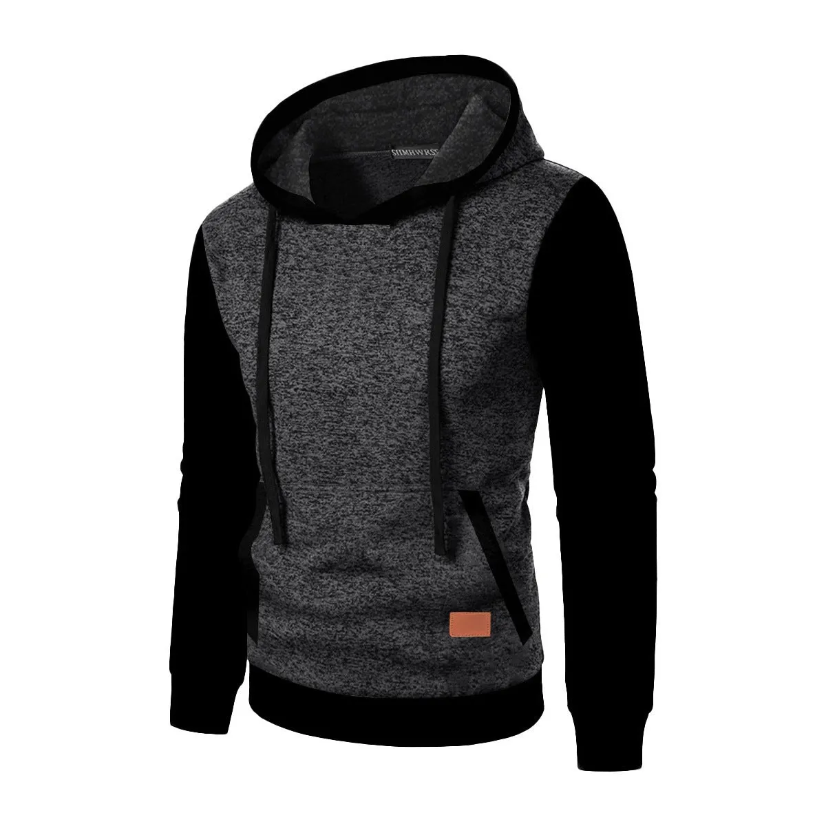 Men's loose-fit polyester hooded cardigan sweater in solid colour, long sleeves, front view