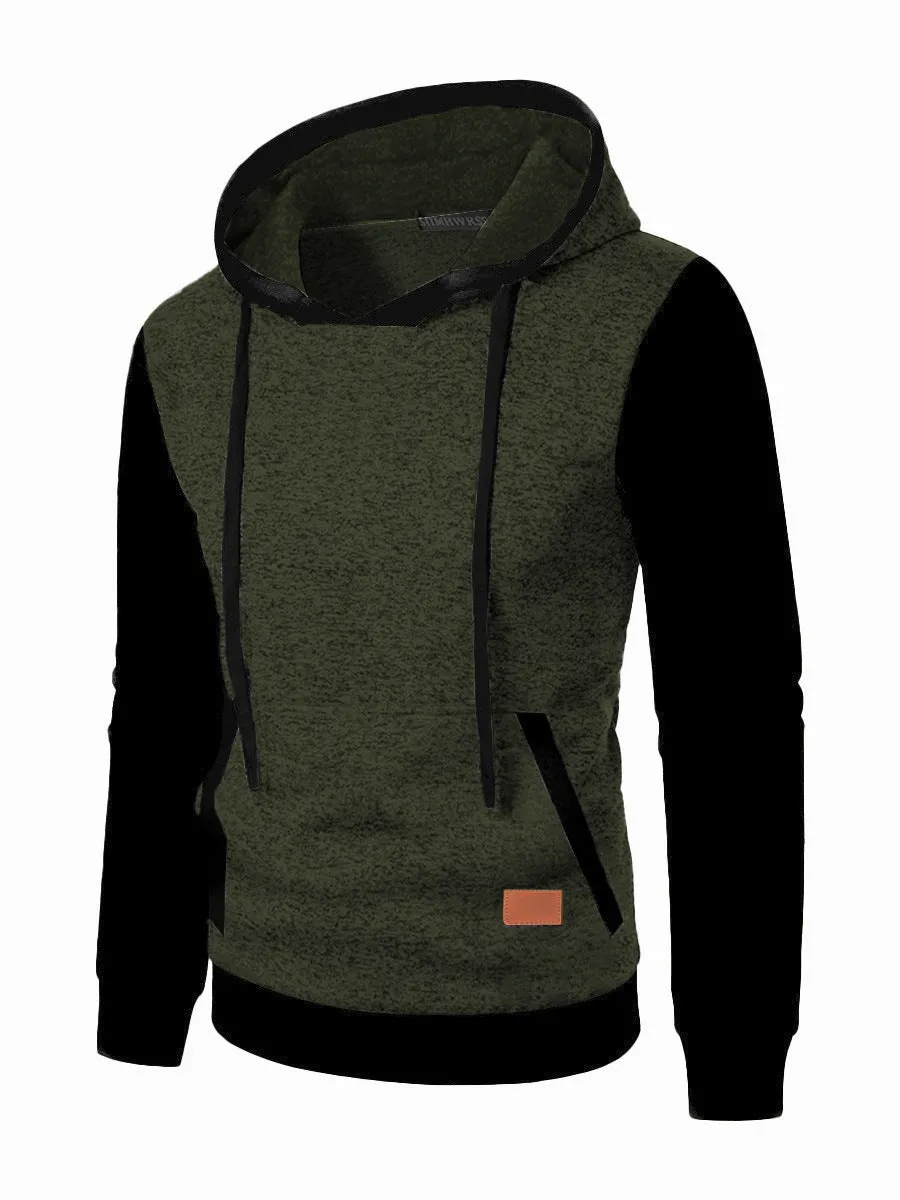 Men's loose-fit polyester hooded cardigan sweater in solid colour, long sleeves, front view