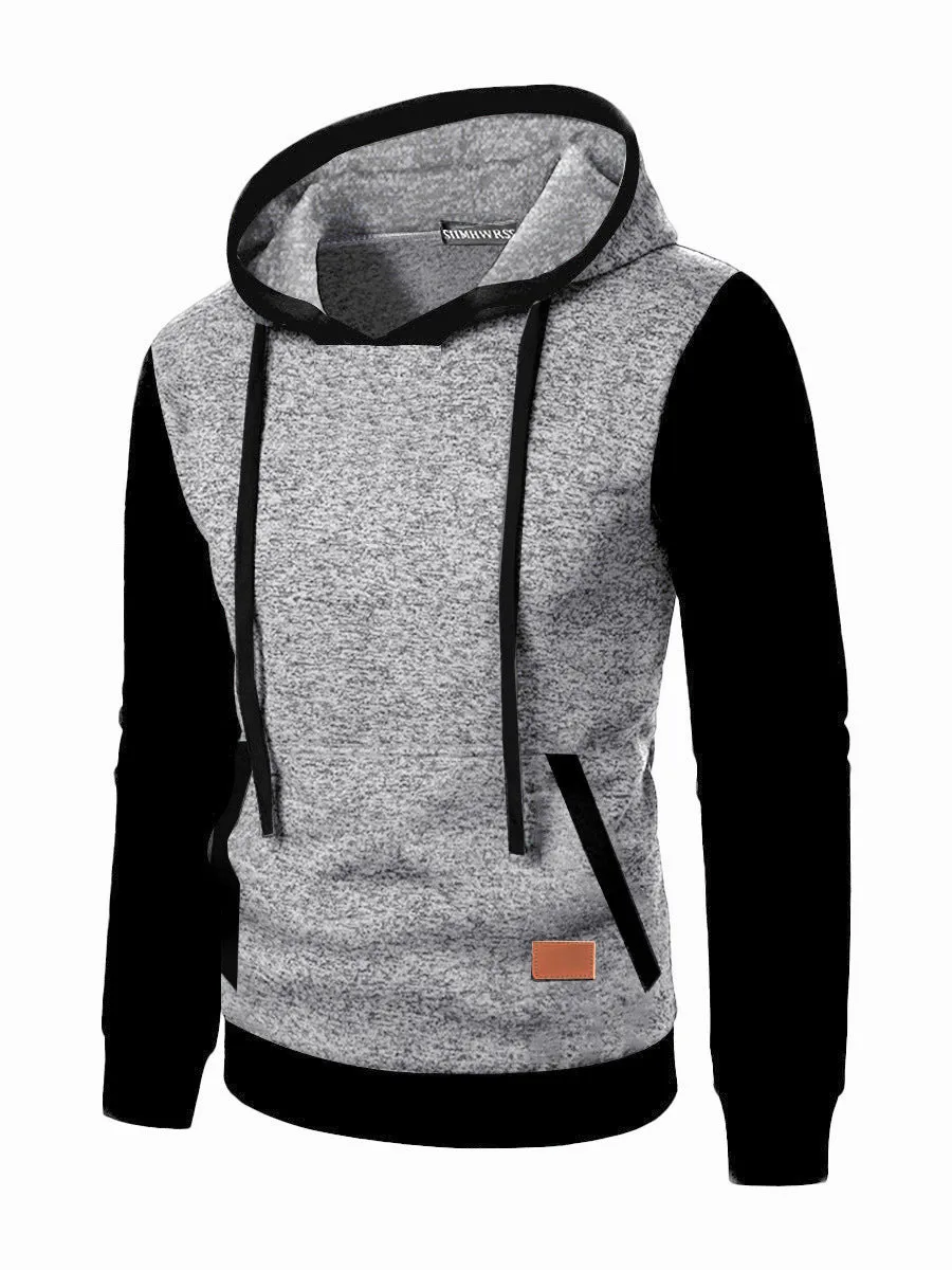 Men's loose-fit polyester hooded cardigan sweater in solid colour, long sleeves, front view