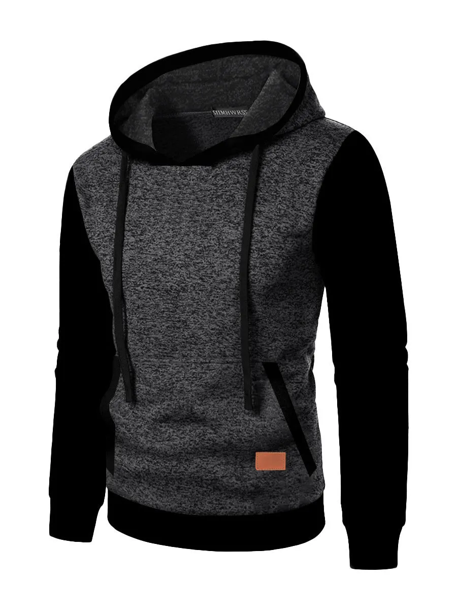 Men's loose-fit polyester hooded cardigan sweater in solid colour, long sleeves, front view