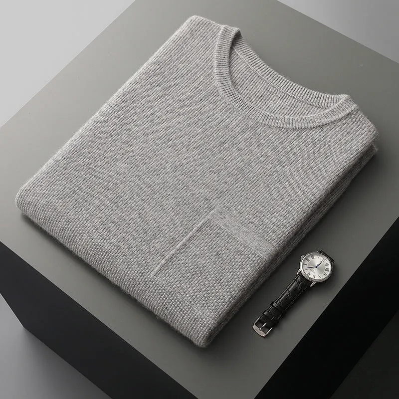Men's round neck jacquard pullover knitted vest in solid colour, sleeveless for autumn