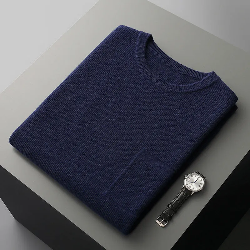 Men's round neck jacquard pullover knitted vest in solid colour, sleeveless for autumn