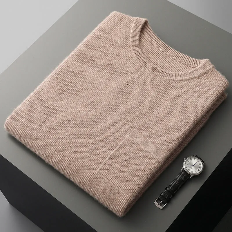 Men's round neck jacquard pullover knitted vest in solid colour, sleeveless for autumn