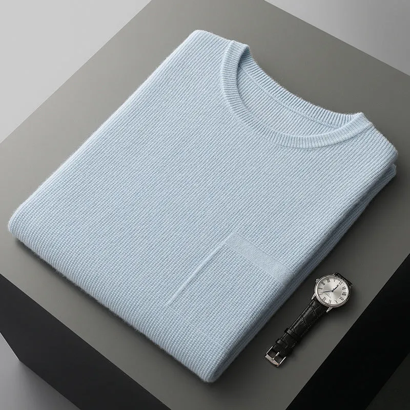 Men's round neck jacquard pullover knitted vest in solid colour, sleeveless for autumn