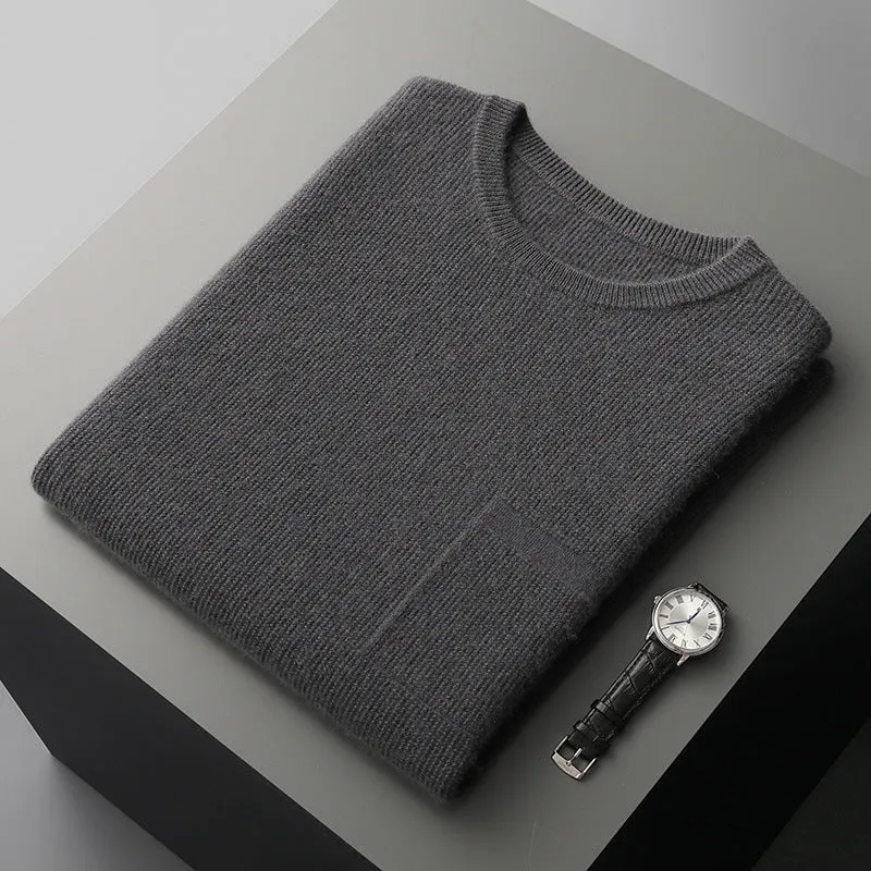 Men's round neck jacquard pullover knitted vest in solid colour, sleeveless for autumn