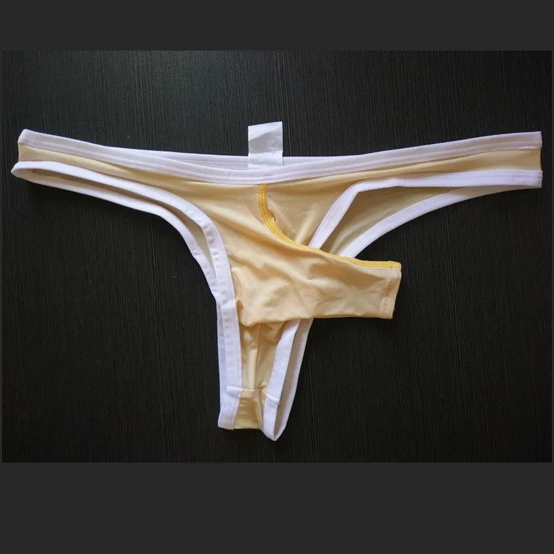 Men's white Ice Silk nylon briefs laid flat, showing the classic briefs design.