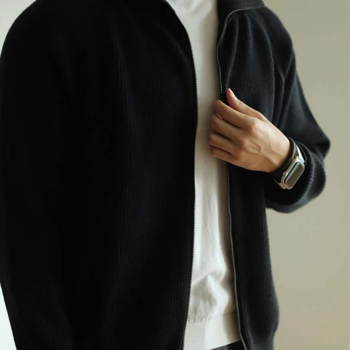 Men's half zipper hooded sweater in black, polyester fabric, long sleeves, pullover style, winter casual wear