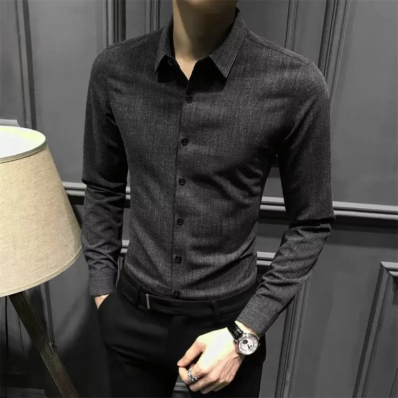 Men's loose fit long sleeve polyester shirt in black, autumn winter style, sizes M to 3XL