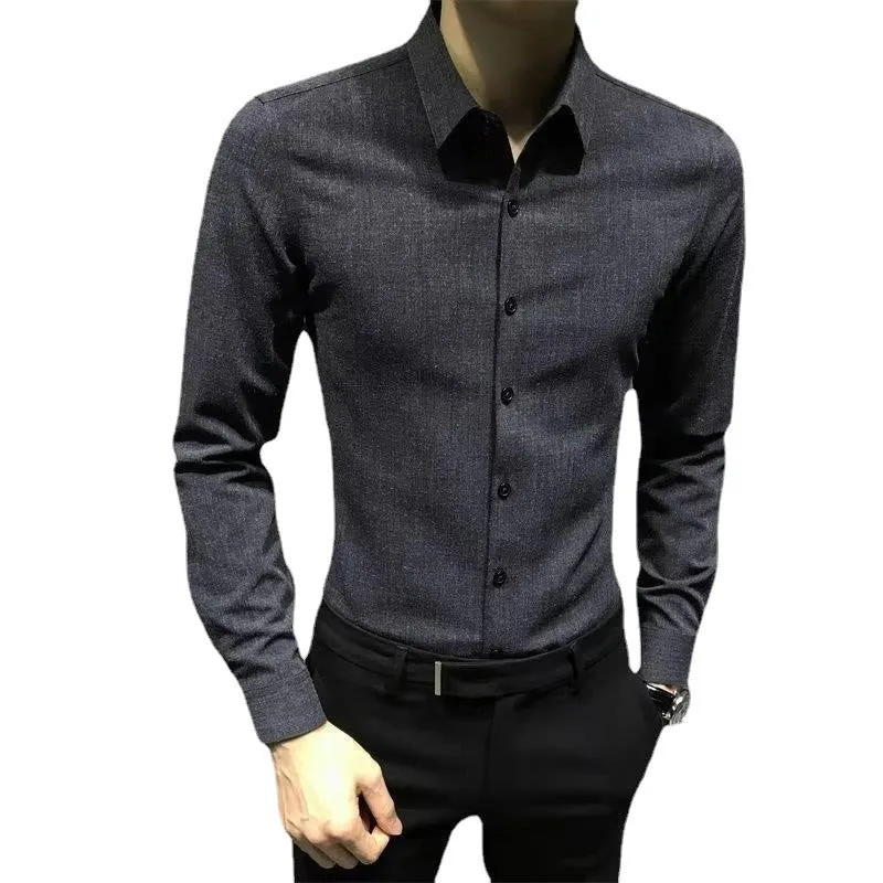 Men's loose fit long sleeve polyester shirt in black, autumn winter style, sizes M to 3XL