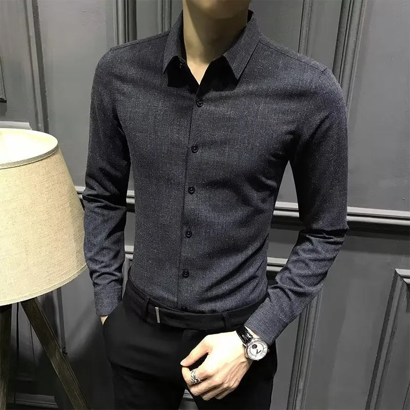 Men's loose fit long sleeve polyester shirt in black, autumn winter style, sizes M to 3XL